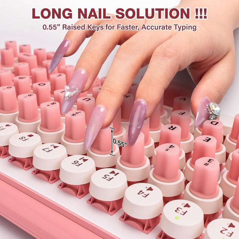 Udefineit 91PCS Long Nails Keyboard Stickers, Self-Adhesive Keyboard Bubbles for Long Nails Typing and Gaming, Heart-Shaped Silicone Keyboards Cover for Women Girls Nail Art PC Keyboards Caps - Pink - Image 4
